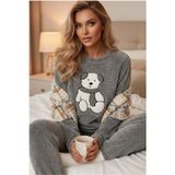 Siyah İnci Kırçıllı Nakışlı Wellsoft Kışlık Örme Pijama Takım