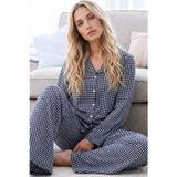 Siyah İnci Lacivert Ekose Desenli Termal Kumaşlı Ultra Soft Yumuşak Düğmeli Örme Pijama Takımı