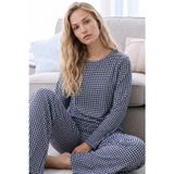 Siyah İnci Lacivert Ekose Desenli Termal Kumaşlı Ultra Soft Yumuşak Örme Pijama Takımı