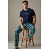 Siyah İnci Lacivert Yeşil Ekose Desenli Baskılı Örme Kısa Kollu Pijama Takım 8006 - 3XL