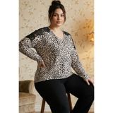 Siyah İnci Leopar Desenli Büyük Beden Battal Boy Viskon Örme Pijama Takım 26224827