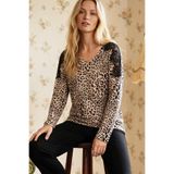 Siyah İnci Leopar Desenli Dantelli Viskon Örme Pijama Takım 26224641
