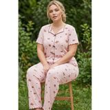 Siyah İnci pembe ayıcık desenli Fiyonklu Büyük Beden Fitilli Kaşkorse Örme Pijama Takım 26120851