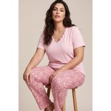 Siyah İnci pembe desenli Büyük Beden Battal Boy Viskon Örme Pijama Takım