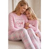 Siyah İnci pembe ekose desenli Pamuklu Likralı Örme Pijama Takım26241183