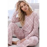 Siyah İnci Pembe Ekose Desenli Termal Kumaşlı Ultra Soft Yumuşak Örme Pijama Takımı