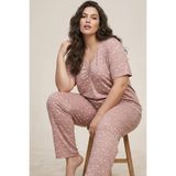 Siyah İnci pudra desenli Büyük Beden Battal Boy Viskon Örme Pijama Takım