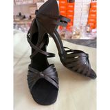 Siyah İnci-Saten, Latin -Salsa-Tango Dans Ve Salon Ayakkabısı 8.5 Cm 13 Pont Kapalı Topuk