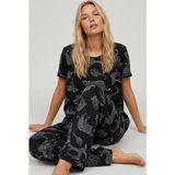 Siyah İnci Siyah Beyaz Leopar Kaplan Baskılı Bisiklet Yaka Örme Pijama Takım - XL