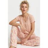 Siyah İnci somon v yaka Dantelli desenli Viskon Örme Pijama Takım 8065