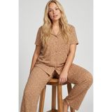 Siyah İnci VİZON Leopar Baskılı Büyük Beden Battal Boy Düğmeli Örme Pijama Takım 8016