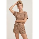 Siyah İnci Vizon Leopar Desenli Bisiklet Yaka Örme Şortlu Pijama Takım 8056 - 2XL
