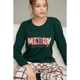 Siyah İnci Yeşil Ekose Desenli Örme Pamuklu Pijama TAKIM25240237 - XL