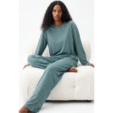 Siyah İnci Yeşil Leopar Baskılı Örme Pijama Takım 8078