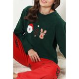 Siyah İnci yeşil yılbaşı temalı Nakışlı Polar Kışlık Örme Pijama Takım