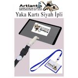 Siyah İpli Yaka Kartı 10 Adet Ayarlanabilir Boyuna Asma Kimlik Koruyuculu Pvc Siyah Yaka Kartlığı Seyehat Ofis Okul Büro