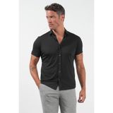 Siyah İtalyan Yaka Kısa Kol Cepsiz Slim Fit Pamuklu Gömlek 1004260158