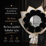 Siyah Kadife Gül Buketi, İlk Kahramanım Babam Temalı, Ayna Detaylı, El Yazısı Notlu Özel Hediye