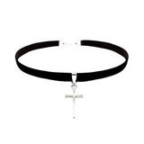 Siyah Kadife Kadın Haç Choker Kolye