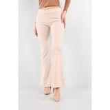 Siyah Kadın Açık Bej Krep Kumaş Likralı Yüksek Bel Toparlayıcı Ispanyol Paça Tayt Pantolon - GİY00079 - Slim Fit