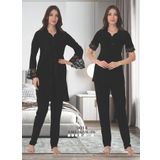 Siyah Kadın Sabahlıklı Hamile Lohusa Pijama Takımı (Siyah/M)