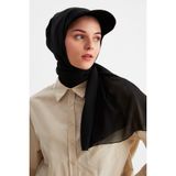 Siyah Kadin Tesettur Multi Sifon Ipeksi Sal Ve Pamuklu Penye Yarim Vizor Tenis Stil Sapka Ikilisi - Rahat, Ekstra Hafif