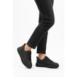Siyah Kalın Taban Bağcıklı Unisex Spor Ayakkabı OZ-03 Z
