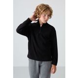Siyah Kalın Yumuşak Dokulu Standart Fit Nakışlı Polar Erkek Çocuk Sweatshirt - 11221