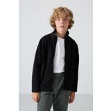 Siyah Kalın Yumuşak Dokulu Standart Fit Nakışlı Polar Erkek Çocuk Sweatshirt - 11223