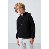 Siyah Kalın Yumuşak Dokulu Standart Fit Nakışlı Polar Erkek Çocuk Sweatshirt - 11230