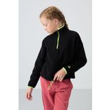 Siyah Kalın Yumuşak Dokulu Standart Fit Nakışlı Polar Kız Çocuk Sweatshirt - 75151