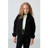 Siyah Kalın Yumuşak Dokulu Standart Fit Nakışlı Polar Kız Çocuk Sweatshirt - 75157