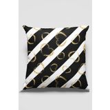 Siyah Kalp Desenli Çift Taraflı Yastık Kırlent Kılıfı KRL353