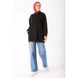 Siyah Kanguru Cepli Oversize Sweatshirt
