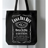 Siyah Kanvas Lana Del Rey Born To Die Kalın Bez Çanta Tote Bag Kanvas Omuz Çantası, Shopper Bag - 10D-Krem