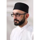 Siyah Kapitone Desenli Kadife Kalip Namaz Takkesi