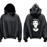 Siyah Kapüşonlu Sweatshirt, Baskılı, Pamuklu, Unisex