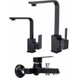 Siyah Kare Evye Lavabo Banyo Bataryası 3 Lü Set Lüks ve Modern Seri