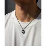 Siyah Kask Kolye Paslanmaz Çelik Zincirli 60 Cm Unisex Motorcu Kolyesi