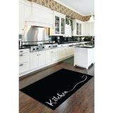 Siyah Kaymaz Tabanlı Kitchen Yazılı Mutfak Halısı Yolluk Vh089