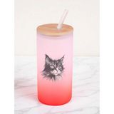 Siyah Kedi Baskılı 600 ml Cam Matara- Su Matarası, Suluk Matara, Cam Pipetli Matara