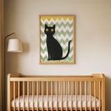 Siyah Kedi Çocuk Odası Duvar Posteri Çerçeveli Tablo Duvar Dekorasyonu - 30 x 40 - Ahşap Çerçeveli