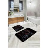 Siyah Kedi Desenli Banyo Halısı Klozet Paspas Seti BS295