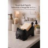 Siyah Kedi Figürlü Sabunluk & Süngerlik 9x13 cm – Çok Amaçlı Şık Banyo & Mutfak Aksesuarı Siyah 9 x 13
