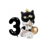Siyah Kedi Kara Kedi 3 Yaş Balon Set Yıldız Balon Folyo Set Siyah Kedi Konsept Doğum Günü Set