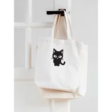 Siyah Kedi Tasarım Motto Tote Bag, Kalın, Bez Çanta, Omuz Çanta, Alışveriş Çantası, Kitap Çantası - 10D-Krem