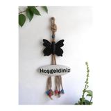 Siyah Kelebek Dekoratif Hoşgeldiniz Kapı Duvar Süsü Siyah 25 x 14