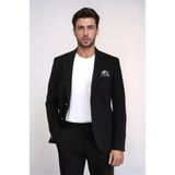 Siyah Kendinden Desenli Örme Altın Renk Metal Düğmeli Slim Fit Erkek Blazer Ceket - Wessi - 6 Drop - 50 - Black