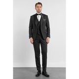 Siyah Kılıç Yaka Düz Desen 6 Drop Slim Fit Esnek Yelekli Takım Elbise 1001260287