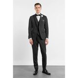 Siyah Kılıç Yaka Düz Desen 6 Drop Slim Fit Esnek Yelekli Takım Elbise 1001260290